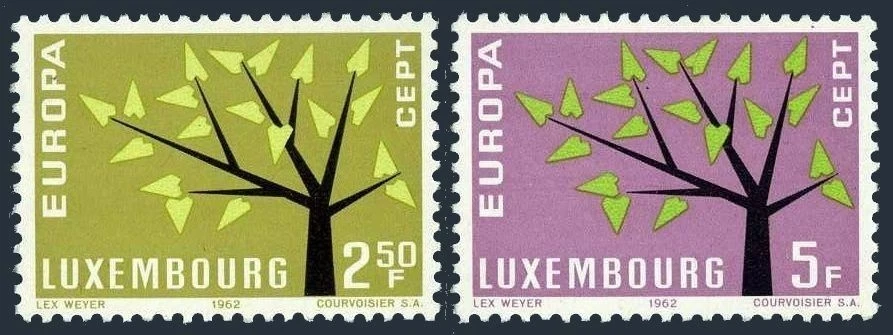 Luxembourg 386-387 blocks/4,MNH.Mi 657-658.EUROPE CEPT-1962.Young tree,19 leaves - Image 1 of 1