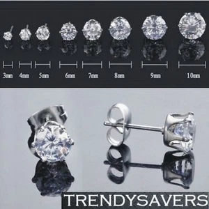 Women/Girls, Men Crystal Diamante Stainless Steel Ear Stud Earrings 3mm-10mm - Picture 1 of 10