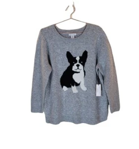 NWT CUPCAKES & CASHMERE 1X Grey French Bulldog Sweater Women - Picture 1 of 6