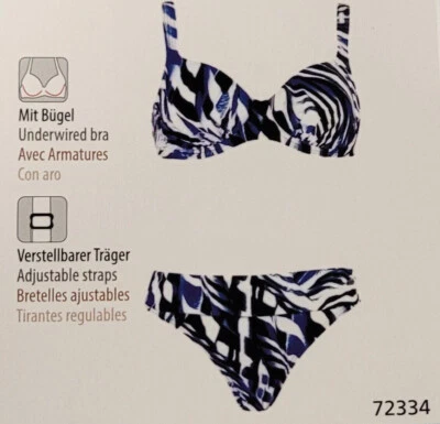 Naturana Frauen Bademode Damen Bikini Bügel blau-weiß-schwarz Cup F Gr. 36 - 46 - Bild 1 von 4