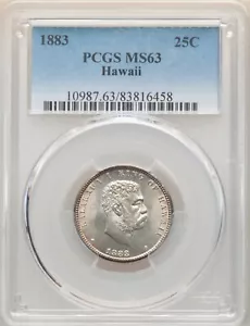 HAWAII KALAKAUA I 1883 QUARTER-DOLLAR/25 CENTS UNCIRCULATED PCGS CERTIFIED MS63 - Picture 1 of 2