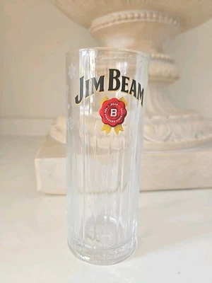 Jim Beam Bourbon Whiskey 6 1/4" Ribbed Highball Glass *Holiday Snowflakes - Image 1 of 4