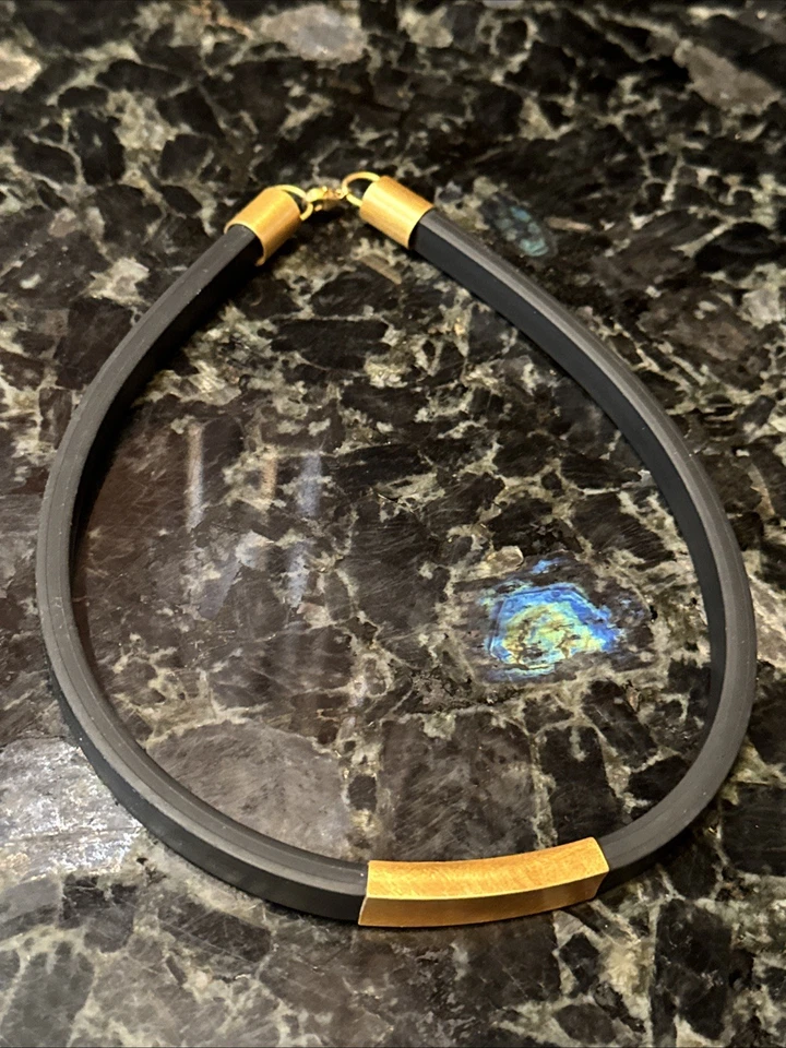 Colar de cinto de borracha designer 20" prata esterlina ouro lavado 925 elementos assinados - Imagem 1 de 4