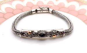 Bali 925/18k Accents Traditional Weave Bracelet with Blue Topaz 7-inch L - Picture 1 of 8