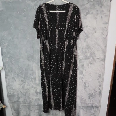 Lucky Brand Dress Womens 3X Black White Floral Boho Maxi Short Sleeve V Neck - Image 1 of 4