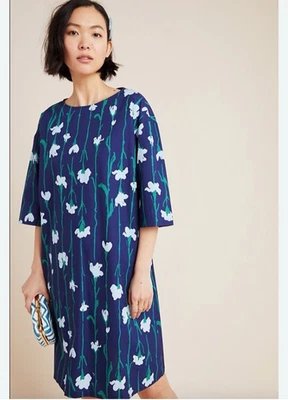 Anthropologie Marimekko Tarika Tunic Dress Half Sleeves Sz L? Blue Floral Print - Image 1 of 4