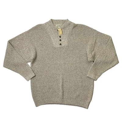 Vintage Eddie Bauer Sweater Mens XL Beige Henley Heavy Knit Grandpa Deadstock - Image 1 of 4