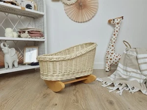 Wicker Ecru Doll Cradle Wooden Doll Cot - Picture 1 of 4