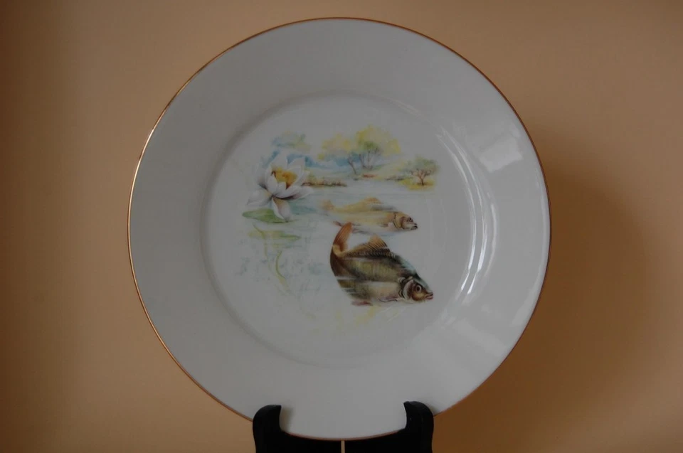 Speiseteller 22 cm Domino Fischdekor Limoges France NEU - Bild 1 von 1