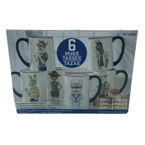 Signature Housewares Hipster Animal Mug Set of 6 17.5oz Stoneware New In Box - Picture 1 of 3