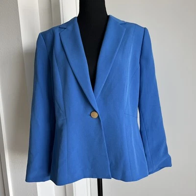 Kasper Blazer Womens 12 Blue Single Button Stretch Polyester Career Work Office - Image 1 of 4