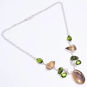 Fluorite Peridot Gemstone Fashion Jewelry 925 Silver Necklace 18-20" ARN-182 - Picture 1 of 3