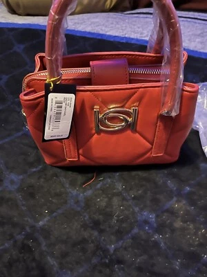 Bebe Womens Gio Red Quilted Faux Leather Satchel Handbag Purse Small BHFO 6991 - Image 1 of 4