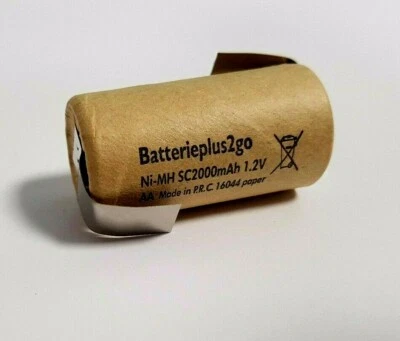 BATTERIEPLUS2GO Akku Einzelzelle SubC 2000 mAh 1,2V mit Lötfahne PP Werkzeugakku Ersatzakku NiMH