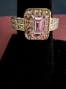 Womans Emerald Cut Pink Cubic Zirconia Ring Size 8 3/4 - Picture 1 of 10