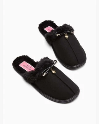 Zapatillas sin cordones KATE SPADE talla 7 B negras de terciopelo satinado con lazo de maíz Foto 1 de 4