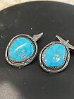 Sterling Silver Cuff Links Navajo Style Real Turquoise Vtg 925 