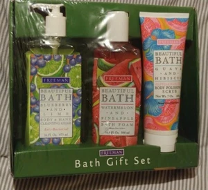 3 pz SET REGALO BAGNO FREEMAN corpo mano gelle sapone schiuma nuovo vecchio stock anni '90 vintage - Foto 1 di 9