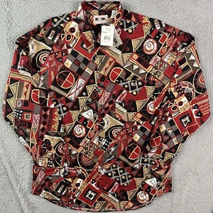 VTG JT Beckett Multicolor Geometric Aztec Short Sleeve Button Up Shirt Red Sz L - Picture 1 of 8