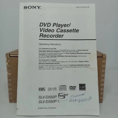 Sony DVD VCR Modelo # SLV-D350P SLV-D550P VCR PLUS Manual de funcionamiento de fábrica 2004 Foto 1 de 4