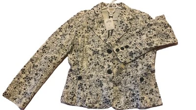 Chaqueta Blazer Talbots Petites Vintage 16 Negro Blanco Floral Elastizada Nueva Con Etiquetas Corea Foto 1 de 4