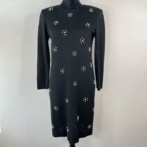 Vintage Leslie Fay Black Dress Petite Size 6P Black Pearl Detail Long Sleeve - Picture 1 of 11