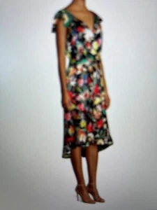 Elie Tahari Ryder Damen Blumendruck Seidenmischung Volant Kleid Größe 10 Multi - Bild 1 von 16