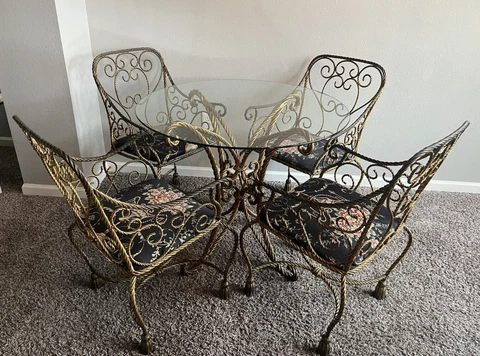 Vintage 1940's Italian ROPE & TASSEL Iron GOLD GILT Hollywood Regency Dining Set Cover