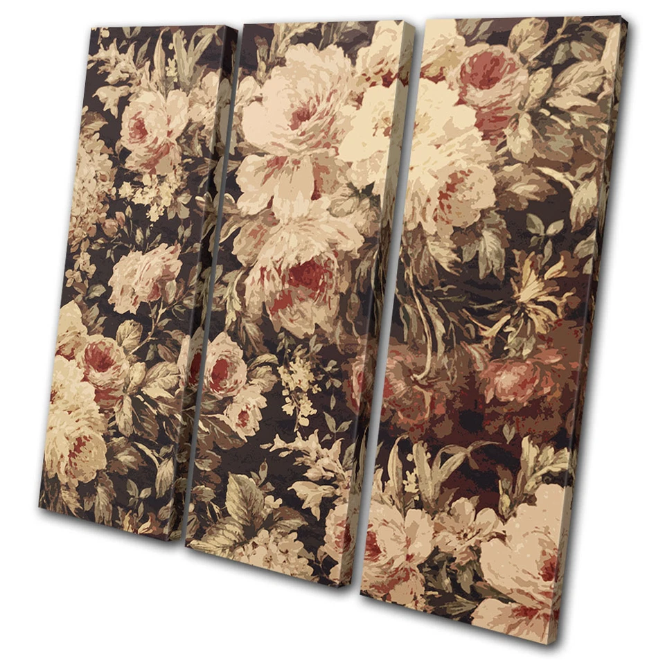 Shabby Chic Retro Flowers Floral Vintage TREBLE Leinwand Wand Kunst Bild drucken - Bild 1 von 1