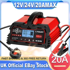 20A Smart Car Battery Charger 12V/24V Pulse Repair Lead-Acid & 12V Lifepo4 - Picture 1 of 15