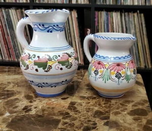 Lot 2 Set Talavera Spanish Art Pottery Hand Made & Painted Pitchers Signed Spain - Picture 1 of 12