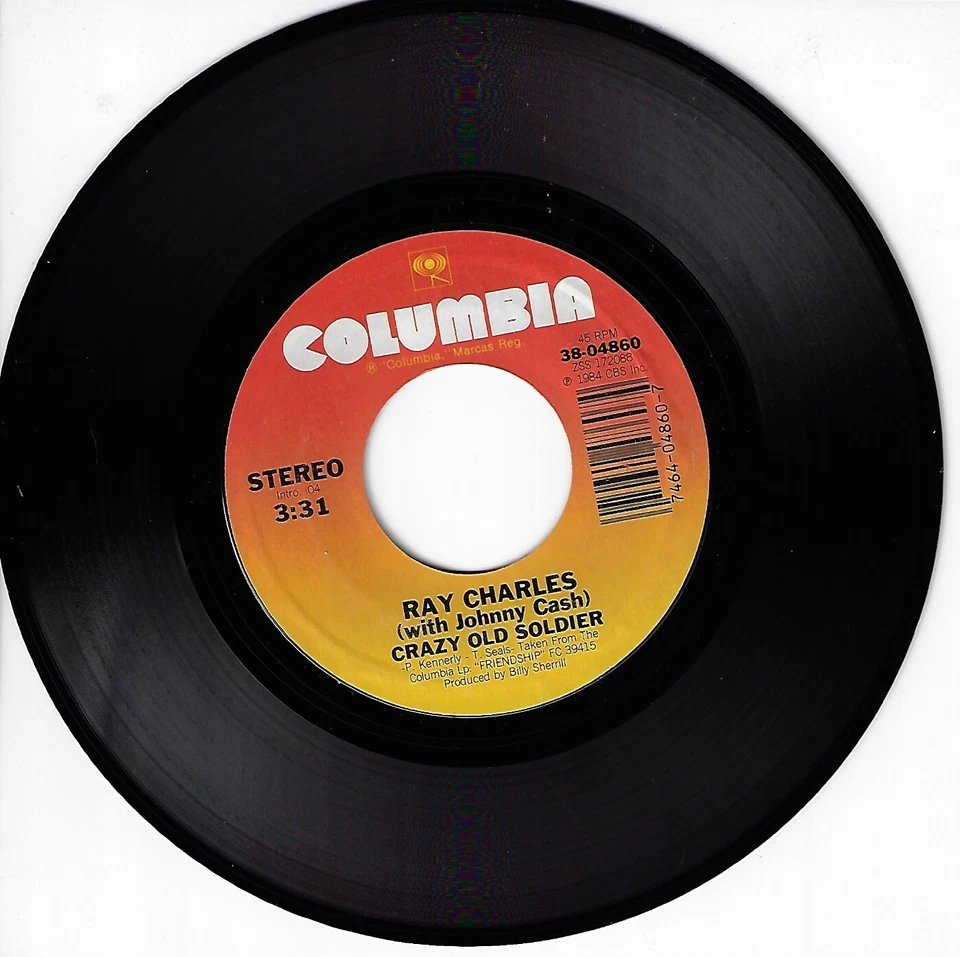 RAY CHARLES W/ JOHNNY CASH CRAZY OLD SOLDIER/IT AIN'T GONNA WORRY MY 45RPM VINYL - Image 1 of 1