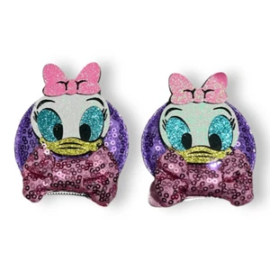 New Disney Inspired Daisy Duck Mouse Ears Hair Clips Barrettes Pink Sequins - Picture 1 of 3