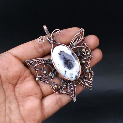 Colgante Dendrita Ópalo Alambre de Cobre Envuelto Mariposa Colgante Alambre Envoltura Joyería Foto 1 de 4