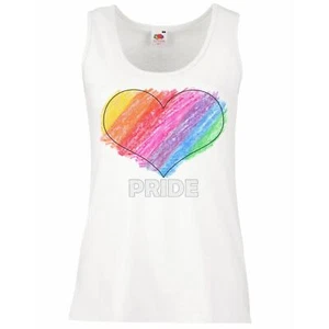 Womens LGBT Rainbow Crayon Love Heart Gay Pride March Lady Fit White Vest - Picture 1 of 7