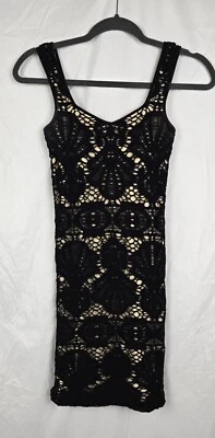 Intimately Free People Black Crochet Bodycon Stretch Sexy Mini Dress XS / S - Image 1 of 4