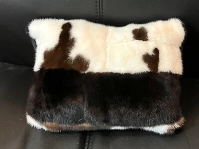 Almohada de piel de visón real negro y patrones de jaguar 8x11 doble cara Foto 1 de 4