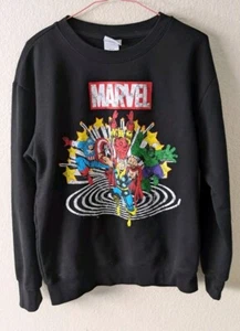 Marvel Pullover Damen Large schwarz AOP Superheld Rundhalsausschnitt Captain America Hulk L - Bild 1 von 5