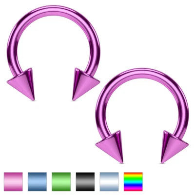 Pair Spikes Titanium Horseshoe Circular Ring Nose Tragus Lip Helix Piercing 14G - Image 1 of 3