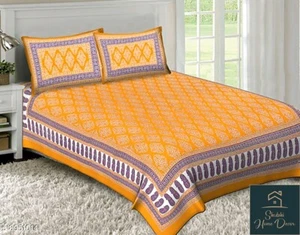 Indian cotton Double Hand Block Floral bed sheet Bed Spread with 2 pillow cover - Picture 1 of 3