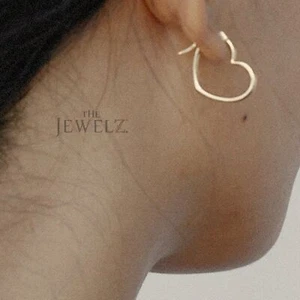 14K Solid Gold Love Heart Design Hoop Earrings Anniversary Gift - The Jewelz - Picture 1 of 4