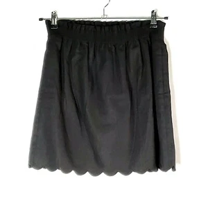 New J Crew Sz 0 Scallop Hem Skirt Women Black Pleated Waist Pocket Above Knee - Picture 1 of 9