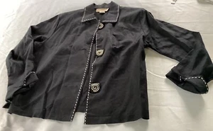 Painted Pony Linen Blazer Medium USA Solid Black Blouse - Picture 1 of 10