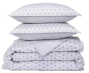 Sky Scallop Reversible King Coverlet & Pillowshams 3pc Set White / Grey New - Picture 1 of 7