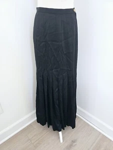 Chanel Vintage Silk Satin Black Pleated High Rise Waisted France Maxi Skirt 40 M - Picture 1 of 10