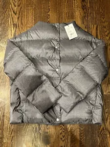 $455 Theory Glen PLAID High Neck DOWN Jacket PUFFER Women Medium Grey Multi - Picture 1 of 4