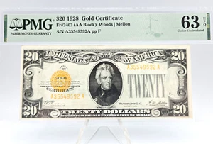 1928 PMG 63 EPQ Choice Unc $20 Dollar Gold Certificate (Woods/ Melon) - Picture 1 of 8