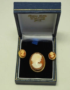 Vintage 9 kt Gold Kamee Brosche & Ohrringe Set von Barbara Cattle York - Bild 1 von 12