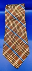 Men’s Jos A Bank Tie 100% Silk Brown Plaid Pattern EUC - Picture 1 of 4