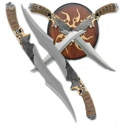 Nuevos cuchillos dagas de machete doble doble de 18" con placa de pared de madera y funda Foto 1 de 4